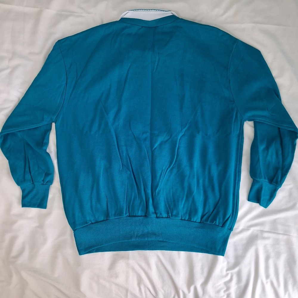 Vtg 90s Floral Cats Grandma Collared Sweatshirt Large L Womens Teal Bow Detail - Picture 14 of 14